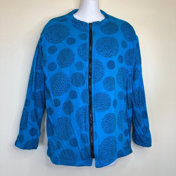 Rising International Zip Up Cardigan Jacket Reversible Blue Razorcut Applique XL - Picture 2 of 9